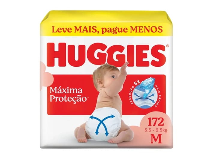 Huggies Fralda Descartável Máxima Proteção M - 172 Un