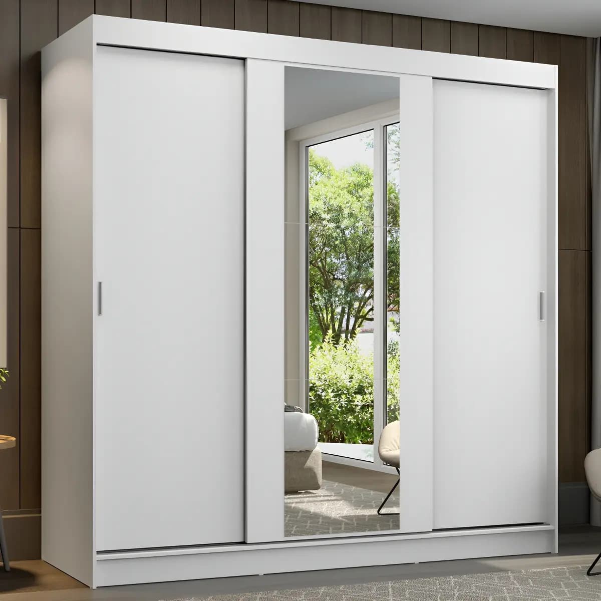 Guarda-roupa Casal Madesa Reno 3 Portas de Correr com Espelho