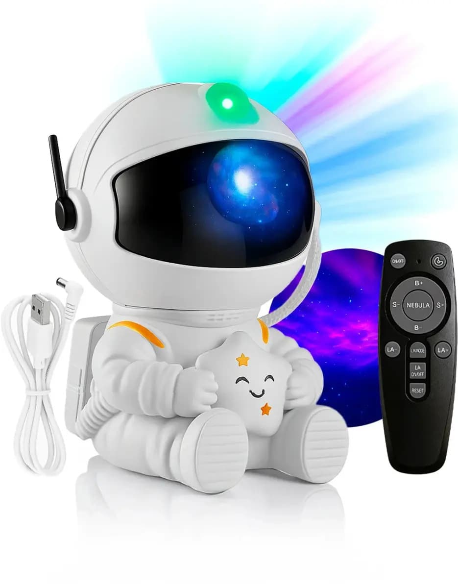Luminária Astronauta Projetor LED Galáxia Infantil RGB Bivolt