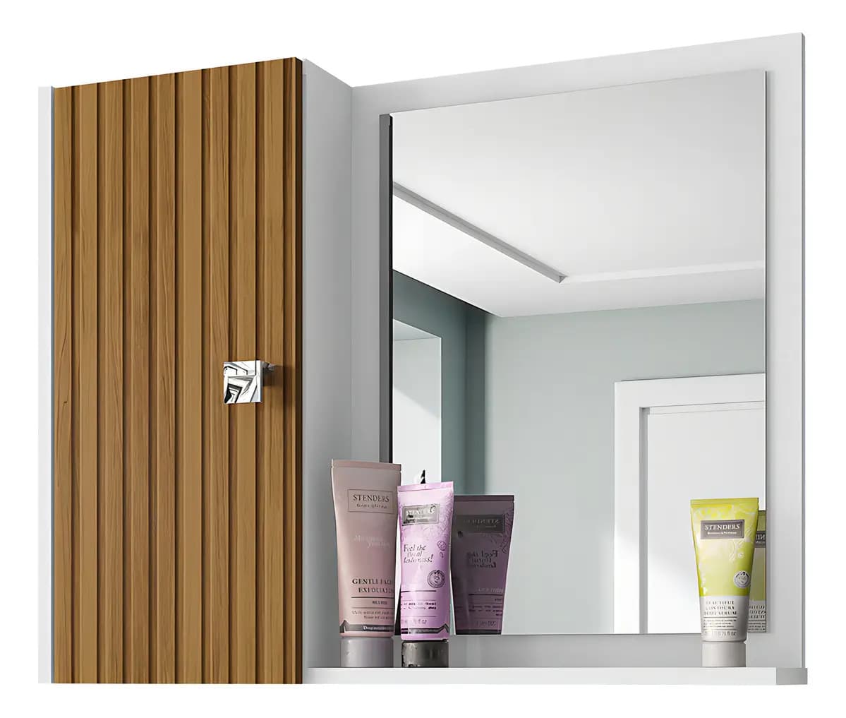 Espelheira Gênova 1 Porta para Banheiro (Aéreo, Branco Ripado)