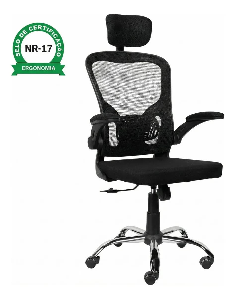 Cadeira Ergonômica Brin7 B7-001 Mesh com Laudo NR-17 e Ajuste Lombar