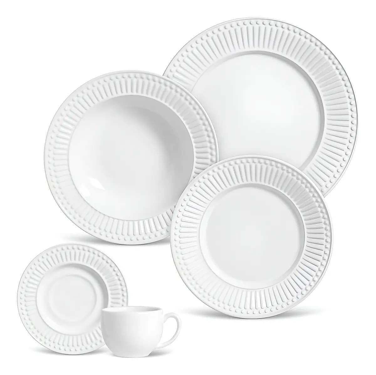 Aparelho de Jantar Porto Brasil Roma Cerâmica Branco 30 Peças