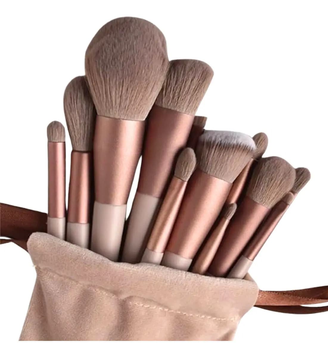 Kit 13 Pincéis de Maquiagem — Rosto e Olhos (Marrom)
