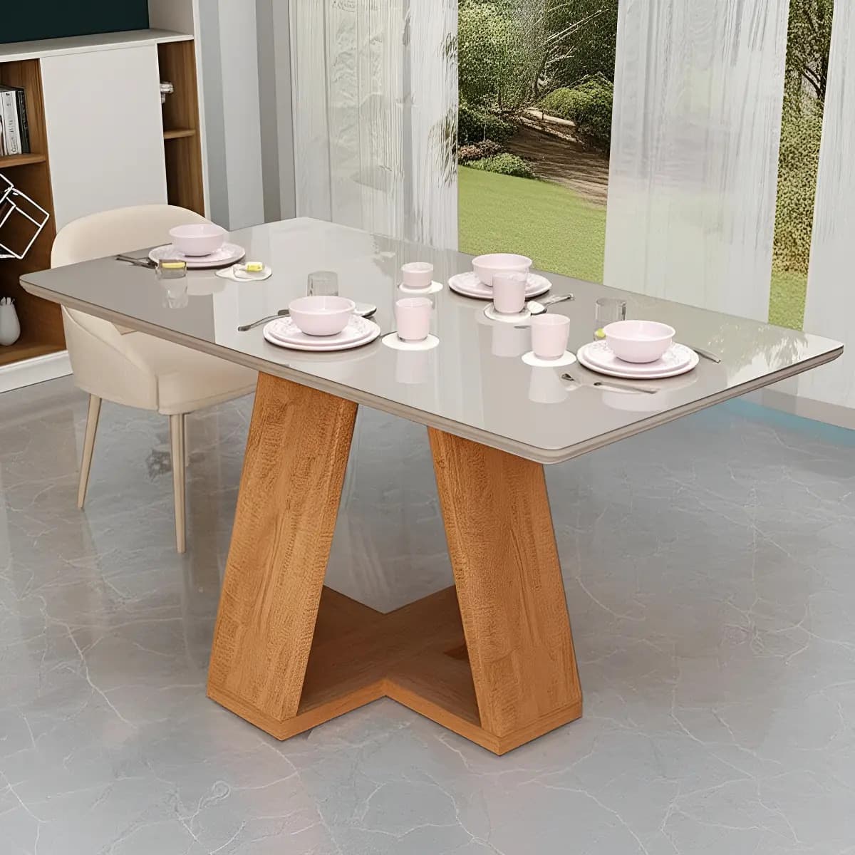 Mesa de Jantar Idea 120x80 com Tampo de MDF e Vidro para 4 Cadeiras