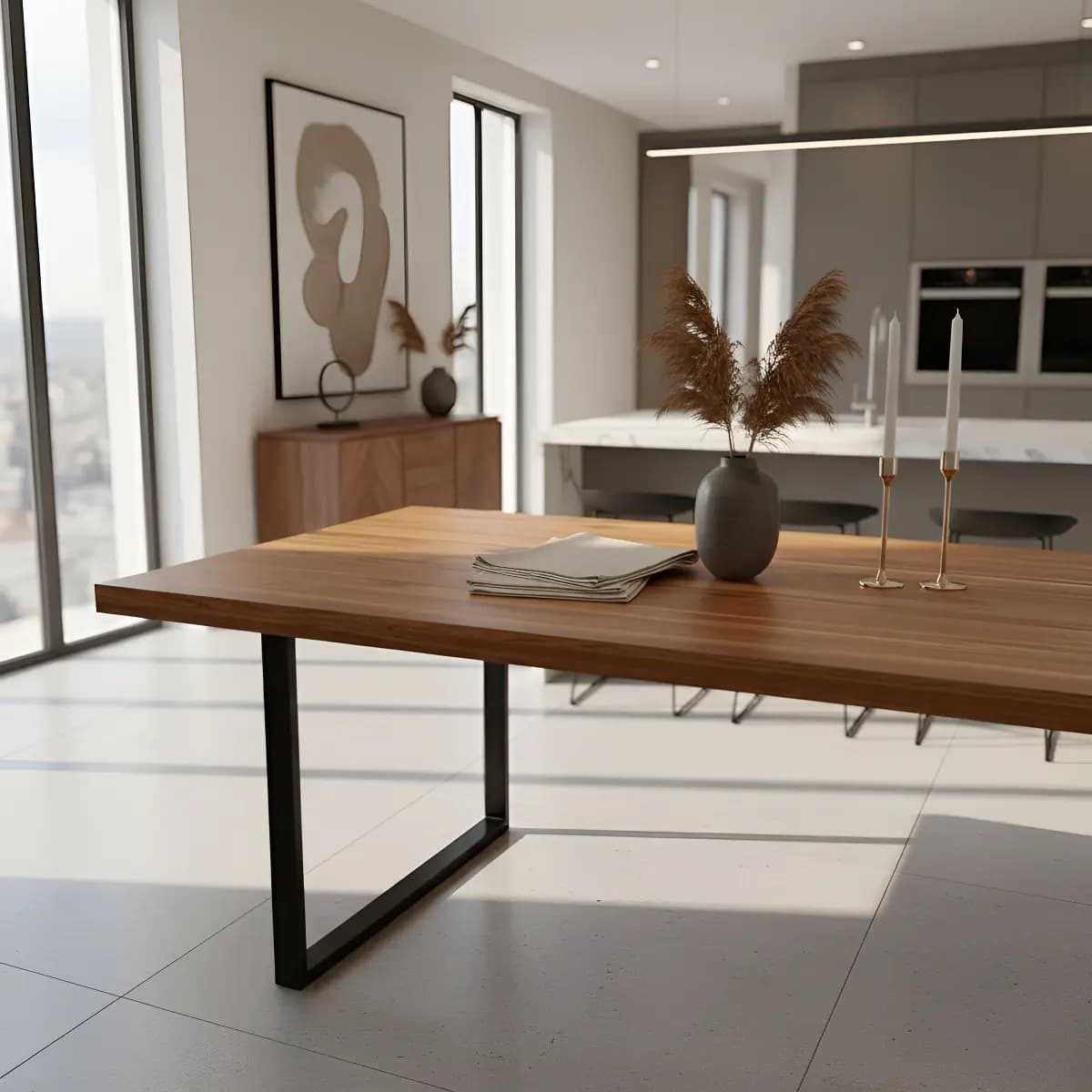 Mesa de Jantar Industrial 160x90 com Tampo de Madeira Maciça Teca