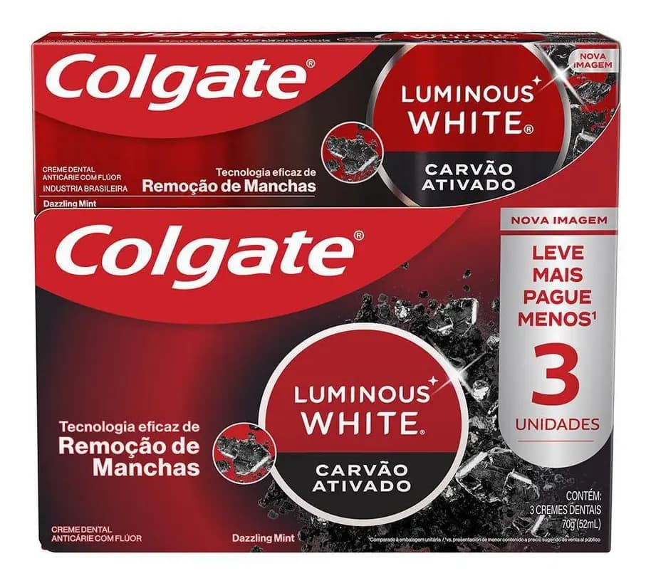 Colgate Luminous White Carvão Ativado 70g (3 unidades)
