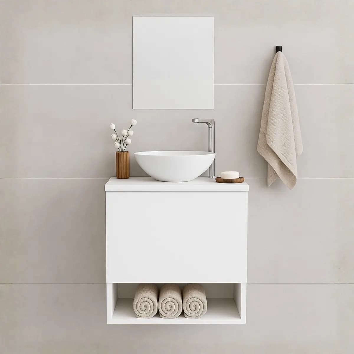 Gabinete de Banheiro 40cm Suspenso com Cuba e Espelho (Lavabo Completo)