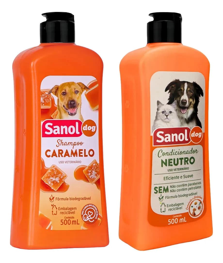 Kit Banho Sanol Caramelo: Shampoo + Condicionador Neutro para Cães