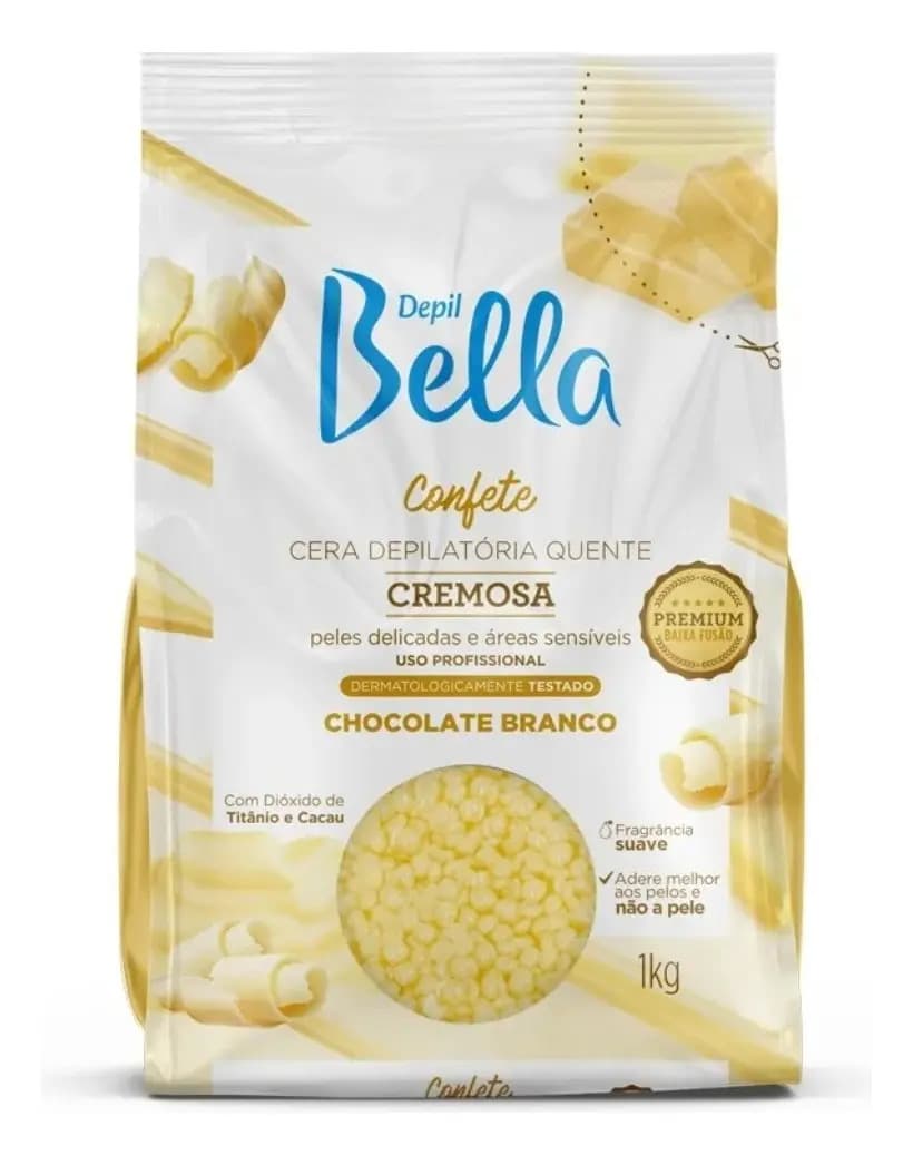 Cera Depilatória Quente Chocolate Branco em Pérola Depil Bella 1kg