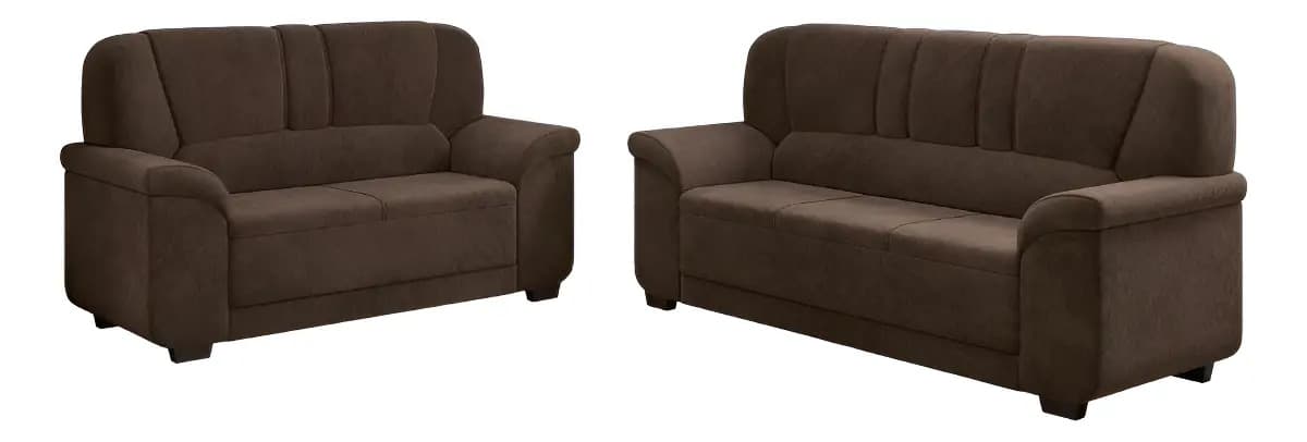 Conjunto de Sofá Paris 2 e 3 Lugares em Suede Marrom