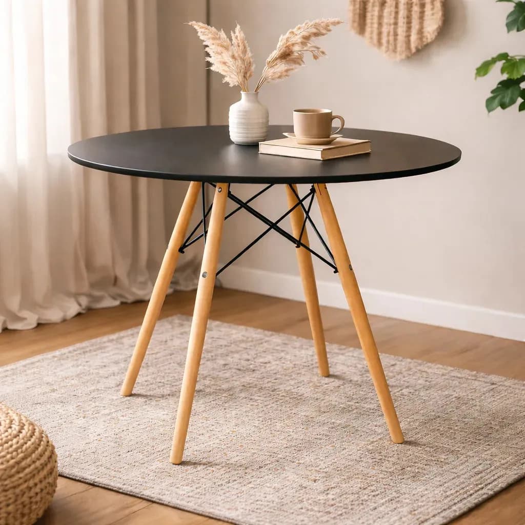 Mesa de Jantar Redonda Eames Eiffel Merlink 90cm Preta
