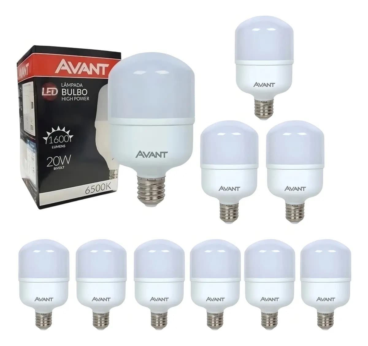 Kit 10 Lâmpadas LED Avant 20W Bulbo 6500K Branco Frio Bivolt
