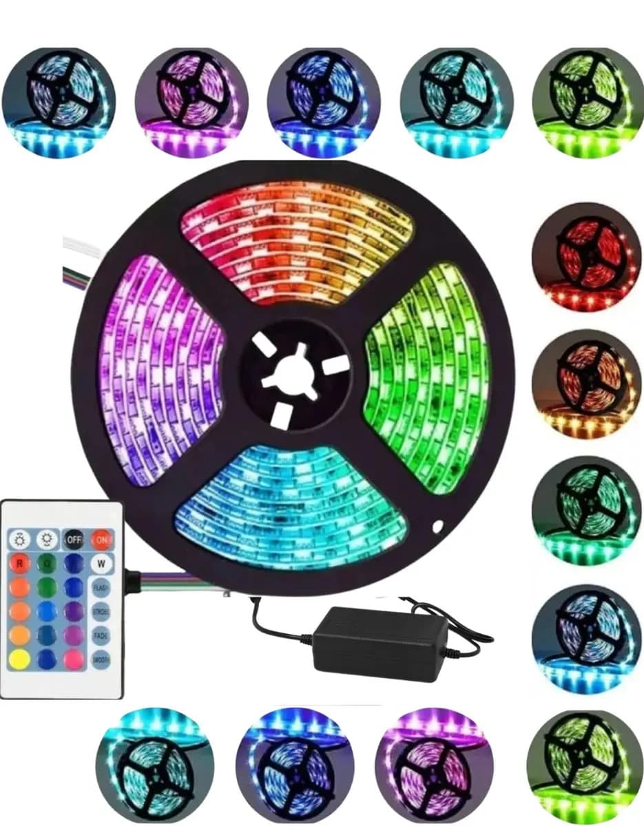 Kit Fita LED RGB 5050 5m IP65 à Prova d'Água + Fonte + Controle