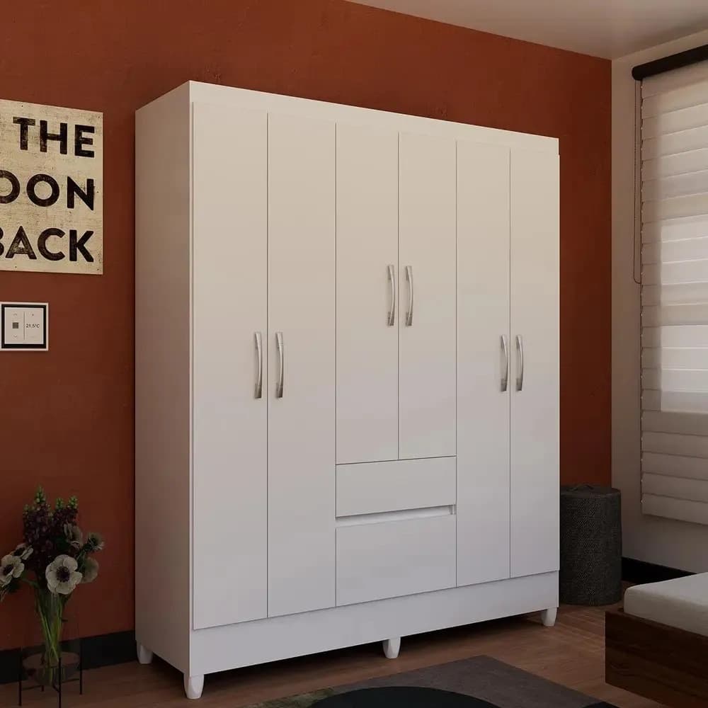Guarda-roupa Casal Bartira New Brusque 6 Portas 2 Gavetas Branco