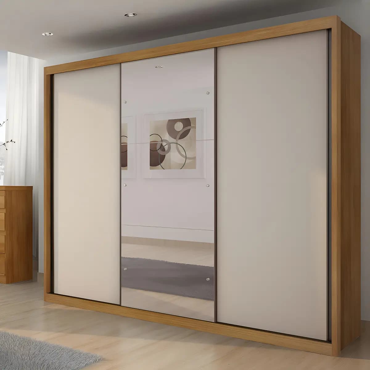 Guarda-roupa Casal Horizonte Vegas 3 Portas de Correr com Espelho MDF