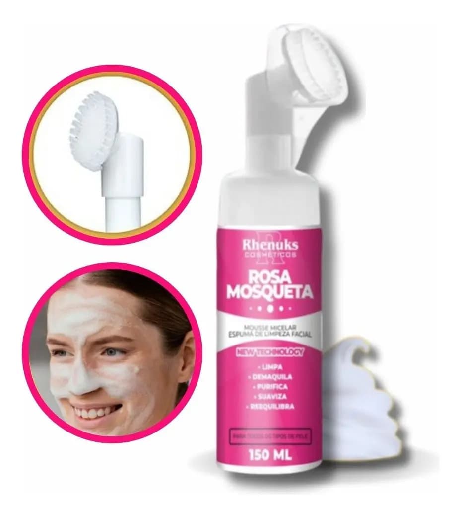 Mousse Micelar de Limpeza Facial Rhenuks Rosa Mosqueta 150ml