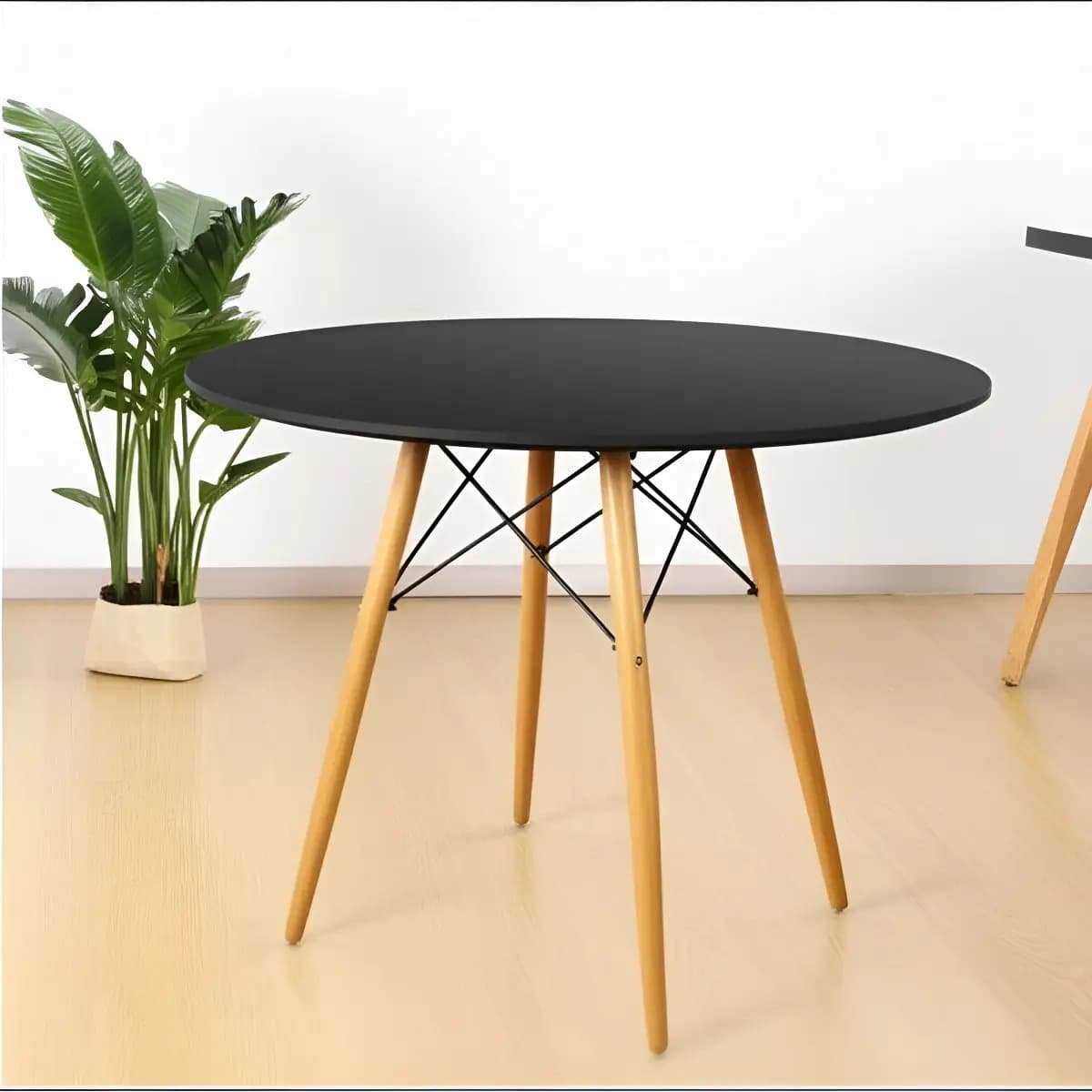 Mesa de Jantar Eames Eiffel Redonda 90cm com Tampo Preto