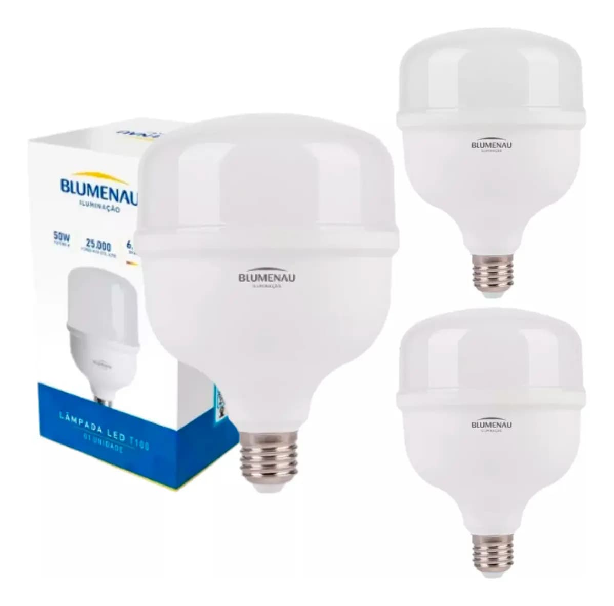Kit 3 Lâmpadas LED Bulbo 50W Alta Potência 6500K Branco Frio Bivolt