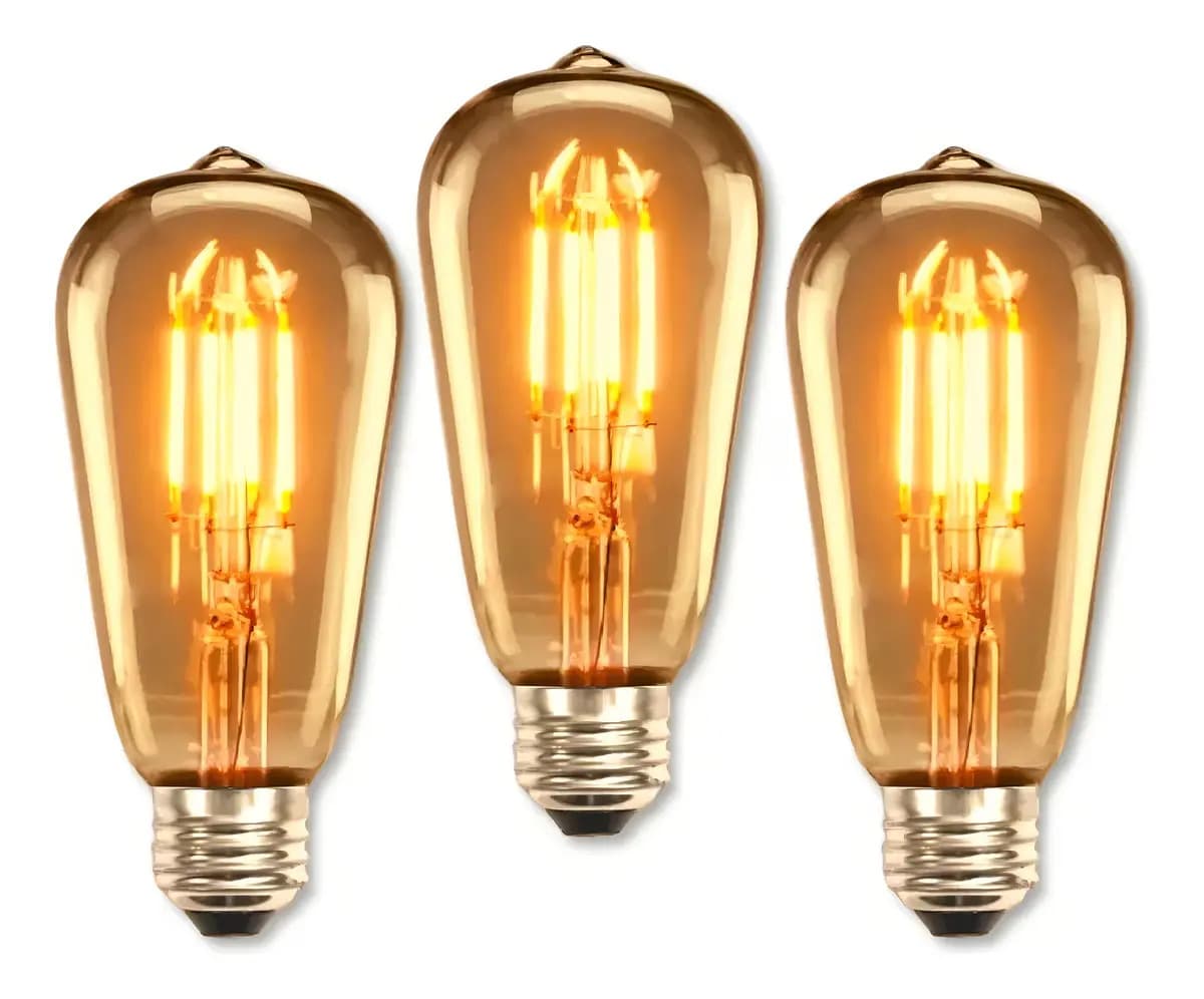 Kit 3 Lâmpadas Filamento LED Homefy ST64 Retrô Vintage Âmbar Branco Quente