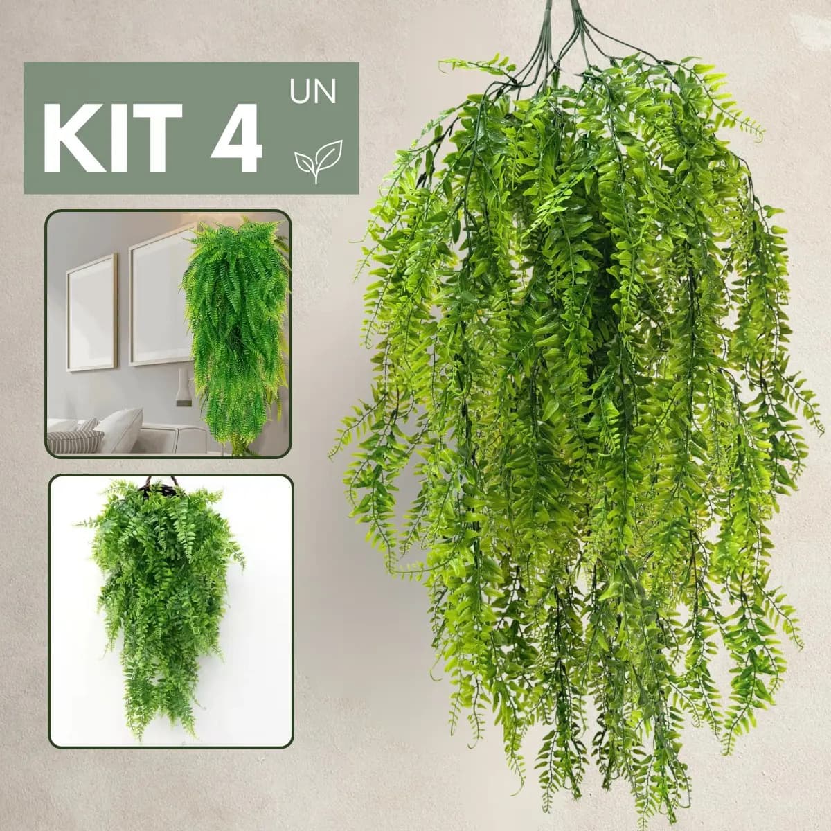 Kit 4 Pendentes Samambaia Artificial Realista Verde