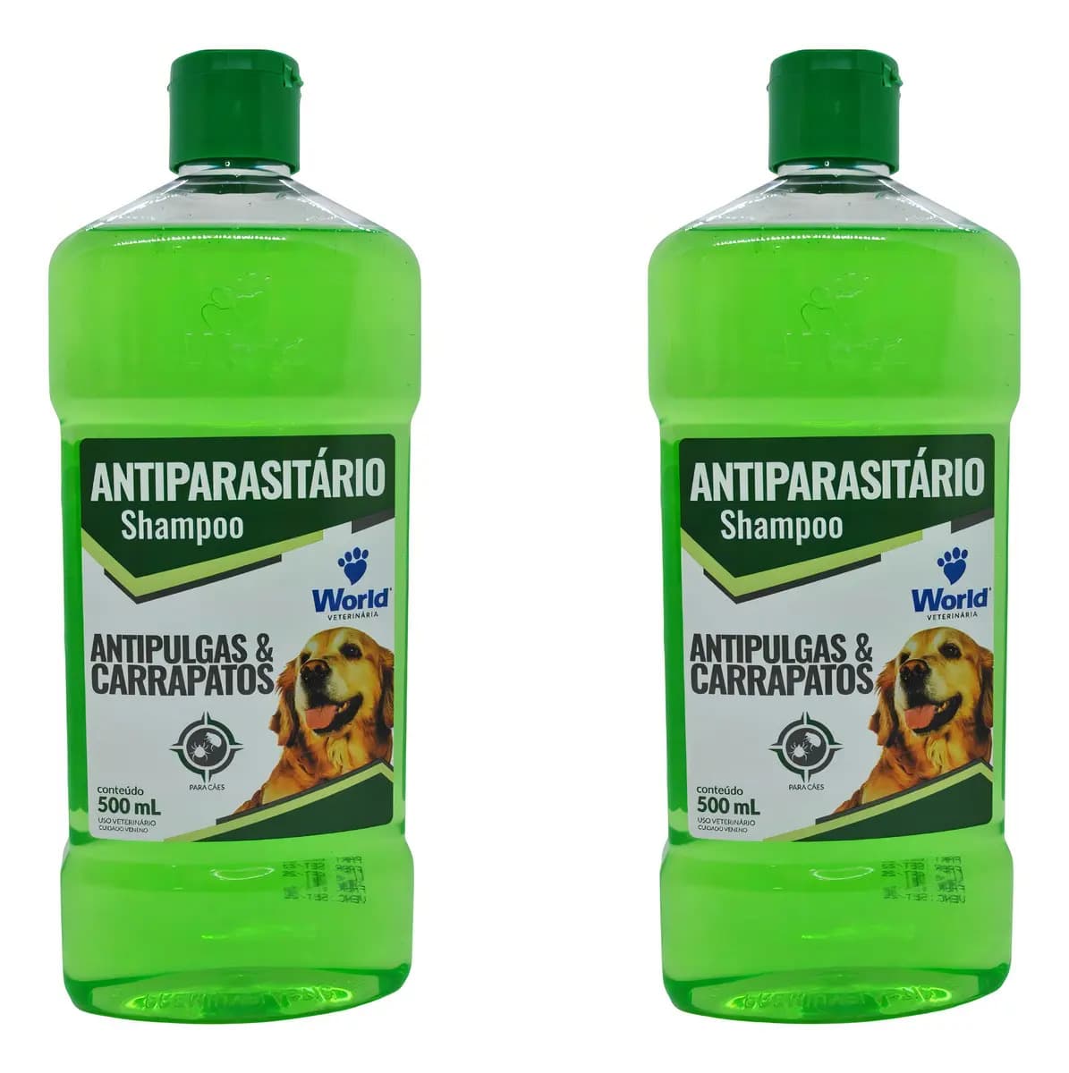 Shampoo Antipulgas World Veterinária Neutro 500ml — Kit 2 Unidades