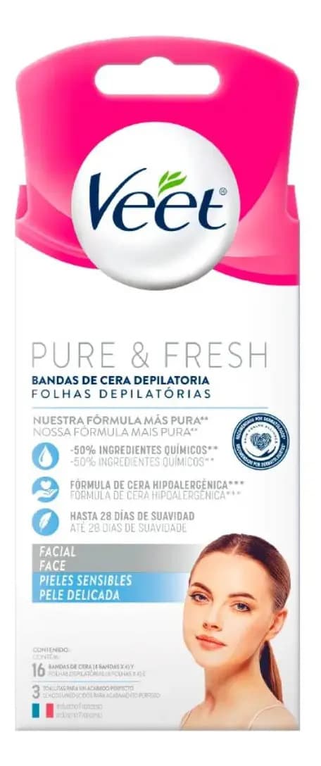 Folhas Depilatórias Faciais Veet Pure & Fresh Pele Sensível 16un