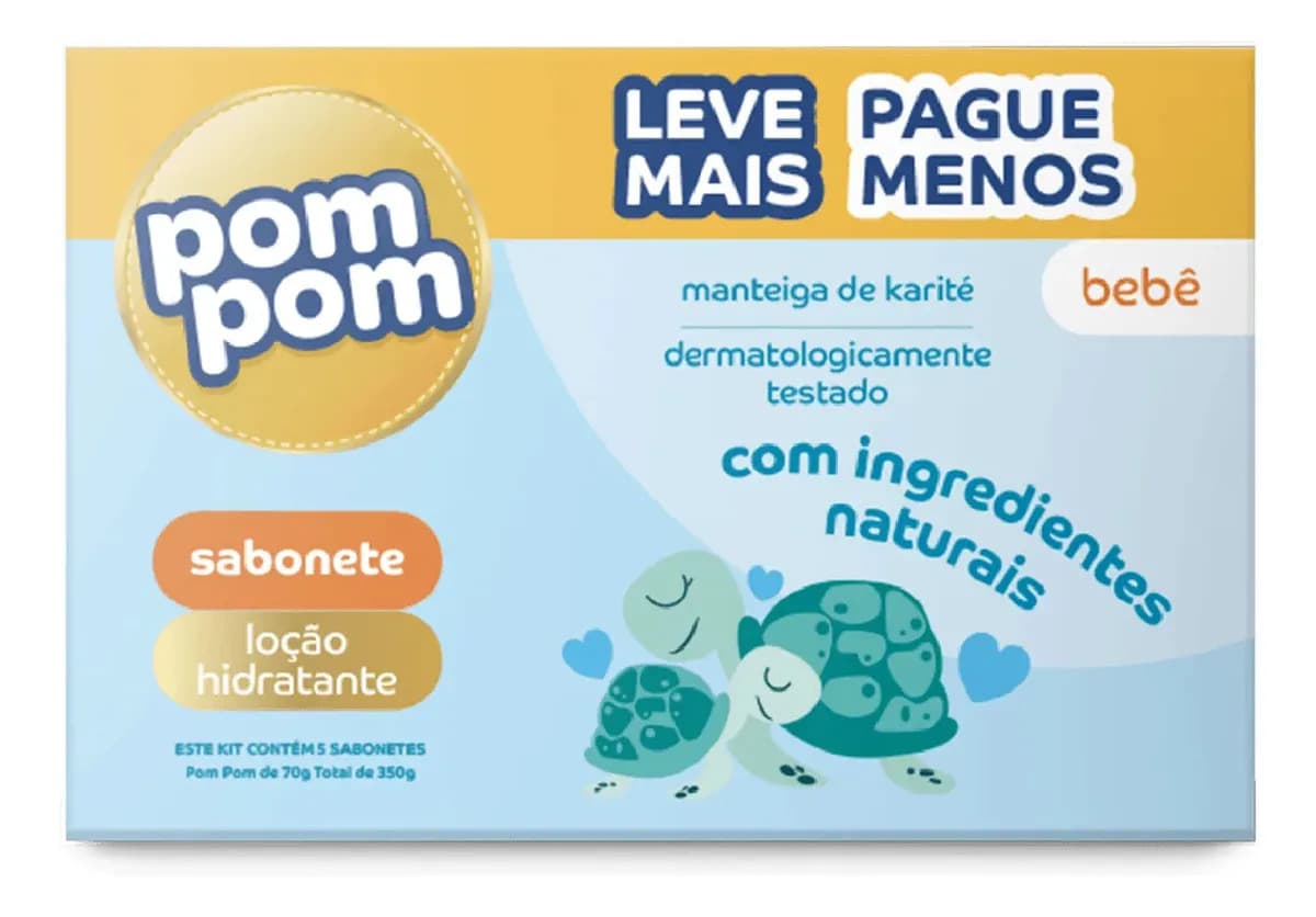 Pom Pom Sabonete em Barra Manteiga de Karité (5un, 70g)