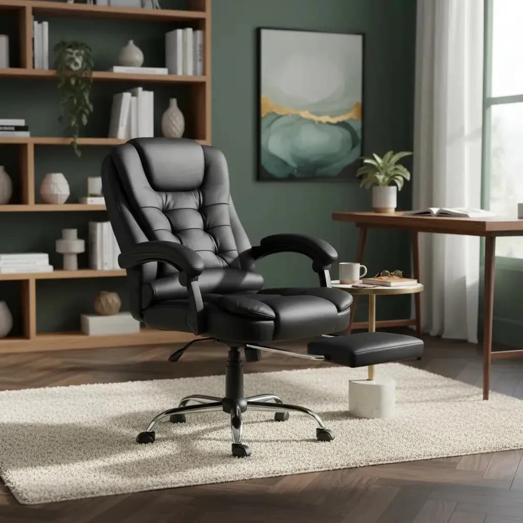 Cadeira Presidente MULLTX Ergonômica Couro Sintético com Apoio de Pés