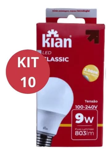 Kit 10 Lâmpadas LED 9W Amarela 3000K Branco Quente Econômica Bivolt