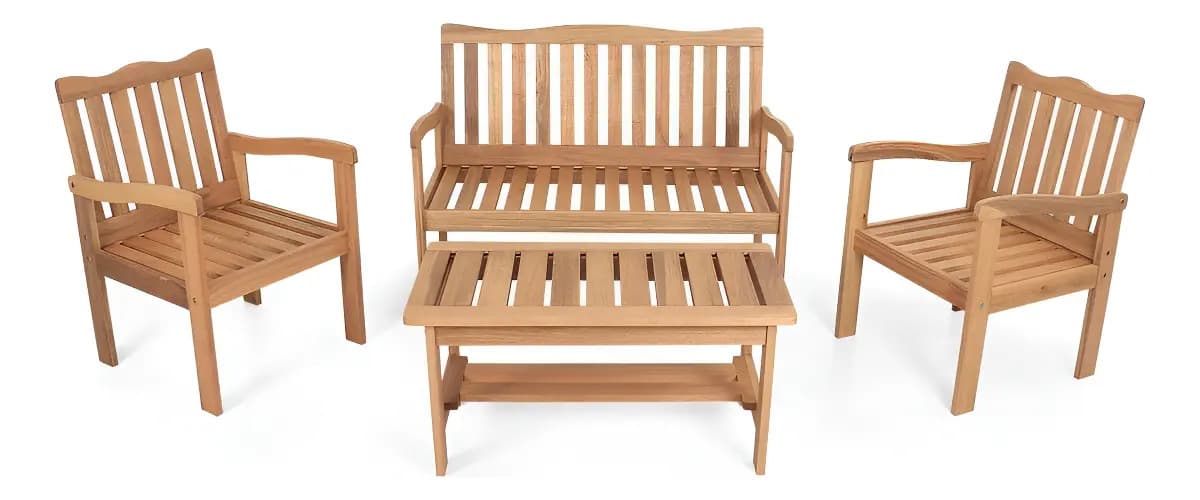 Conjunto de Jardim Yescasa Nature 4 Peças em Madeira Eucalipto