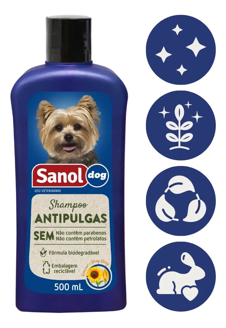 Shampoo Antipulgas Sanol Dog para Cães 500ml