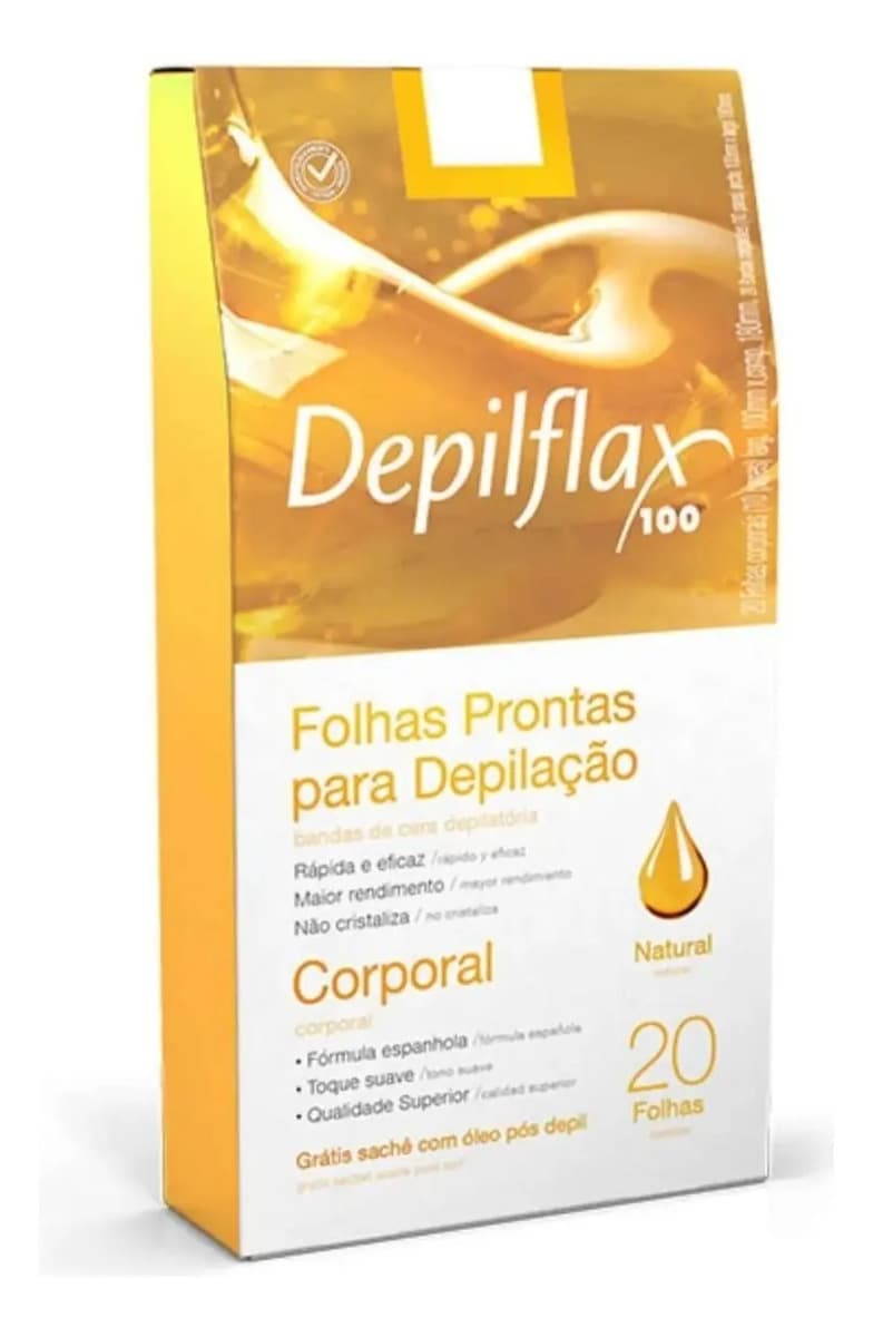 Folhas Prontas de Cera Depilatória Corporal Natural Depilflax 20un