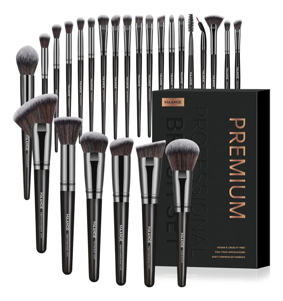 Kit 25 Pincéis Maange — Profissional com Estojo (Preto)